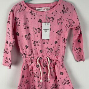 Minoti Baby Toddler Dress Size 9-12M Pink Long Sleeve Raglan 100% Cotton